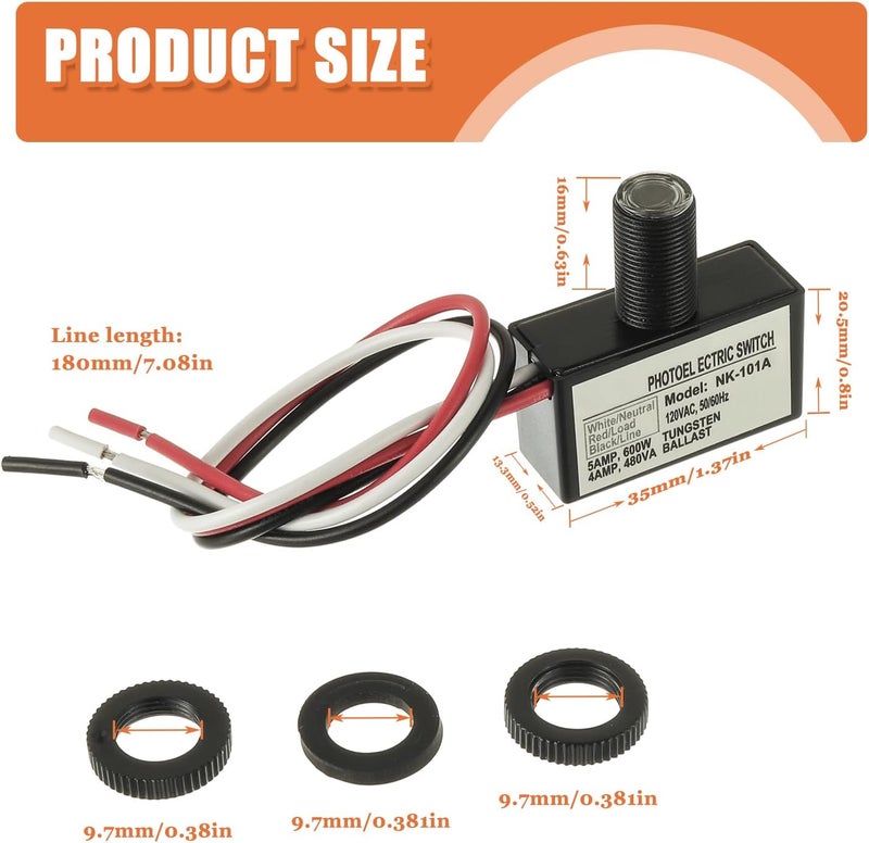 JAMHER 2 Pack 105V-130V AC Photocell Light Sensor Light Control Sensor Button Switch Dusk to Dawn Sensor for Outdoor Lighting Photoelectric Switch with Automatic Illumination Detection Circuit - Image 2